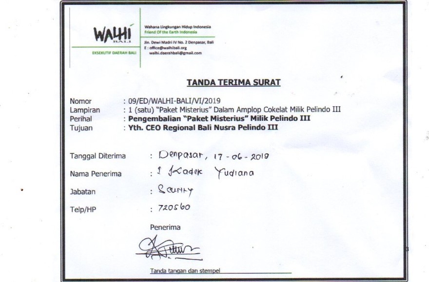dokumentasi rilis Berani! WALHI Antar Sendiri “Paket Misterius” Ke Pelindo III 17 Juni 2019 (2)