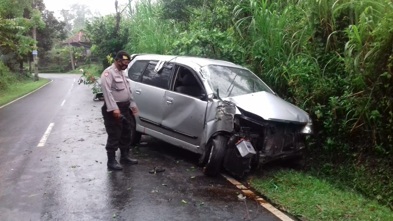 Alami Slip Ban, Mobil AVP Terbalik Tabrak Pohon di Kerta Payangan