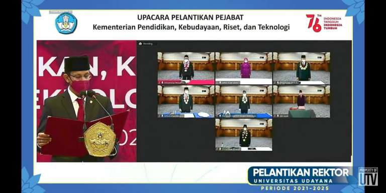 Prof. I Nyoman Gde Antara dari Fakultas Teknik Dilantik Sebagai Rektor Unud Periode 2021-2025 oleh Mendikbud-Ristek Nadiem Makarim secara Virtual