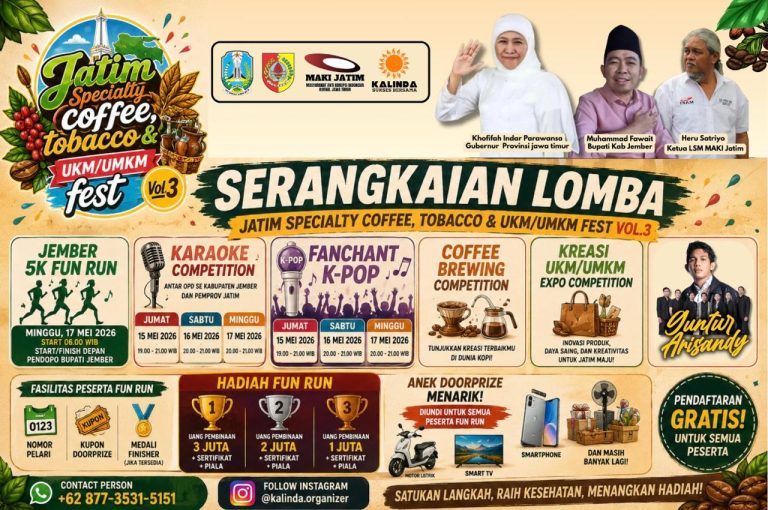 Festival Terbesar Di Jember 2026: Kopi, UMKM, Musik, dan Fun Run Bersatu dalam Panggung Kreativitas Jawa Timur Ditargetkan Ribuan peserta
