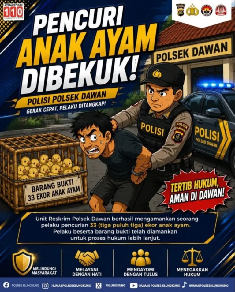 Curi 33 Ekor Anak Ayam, Pelaku Dibekuk Unit Reskrim Polsek Dawan